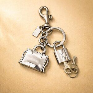Authentic Louis Vuitton Silver Padlock & Key with Unbranded Metal Bag Keychain